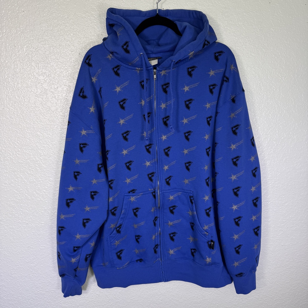 Famous Stars & Straps Y2K Jacket Mens XXL Zip Hoodie Star Print Allover Fleece